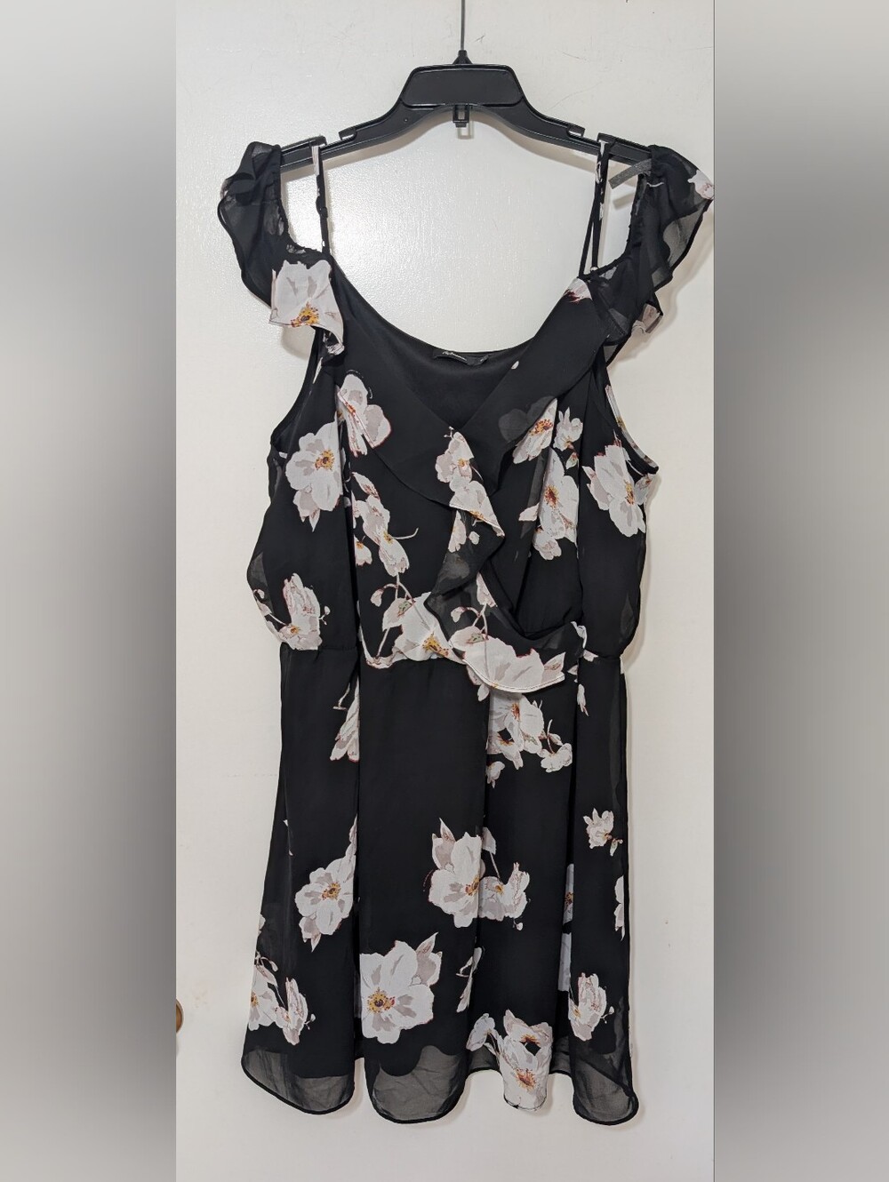 Reitmans Black Floral Midi Dress with Ruffle Detail